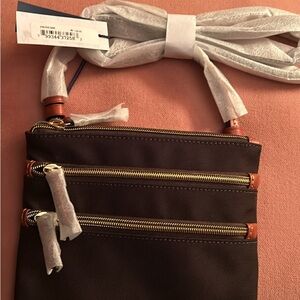 Dooney and Bourke Nylon North South Triple Zip Brown Handbag NWT